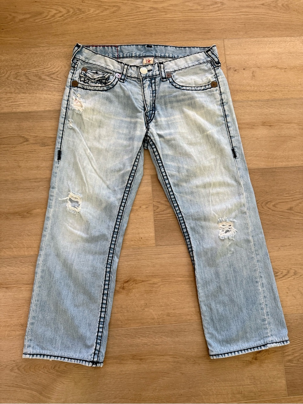 True Religion Ricky Super T Straight Jeans 36x28 Made in USA Y2K Navy Stitch